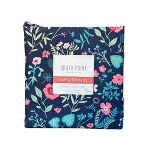 South Point Home Fashions TWIN / TWIN XL  4-PIECE Sheet Set, Navy Darcy Floral